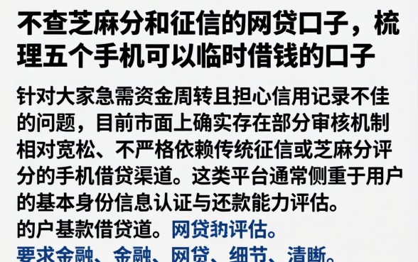 不查芝麻分和征信的网贷口子，梳理五个手机可以临时借钱的口子