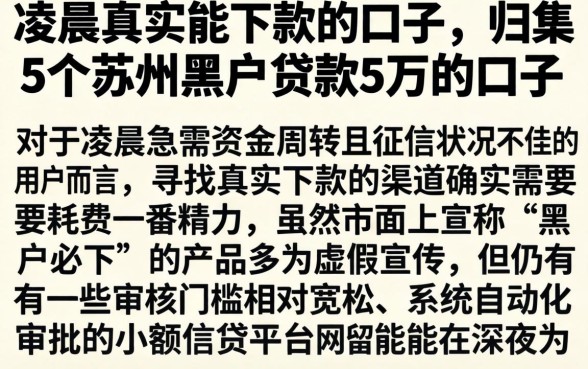 凌晨真实能下款的口子，归集5个苏州黑户贷款5万的口子