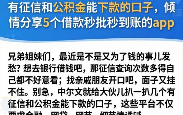 有征信和公积金能下款的口子，倾情分享5个借款秒批秒到账的app