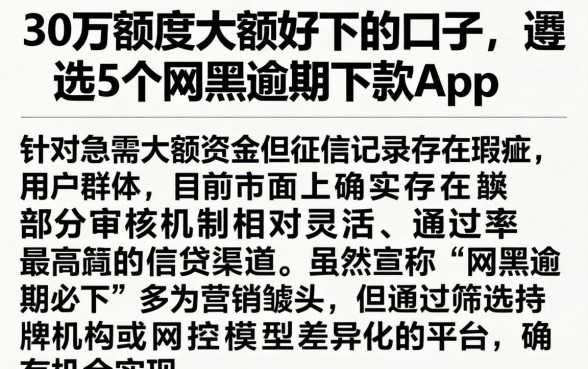 30万额度大额好下的口子,遴选5个网黑逾期下款app