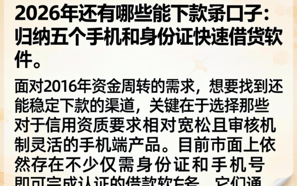 2026年还有哪些能下款的口子，归纳五个手机和身份证快速借钱软件