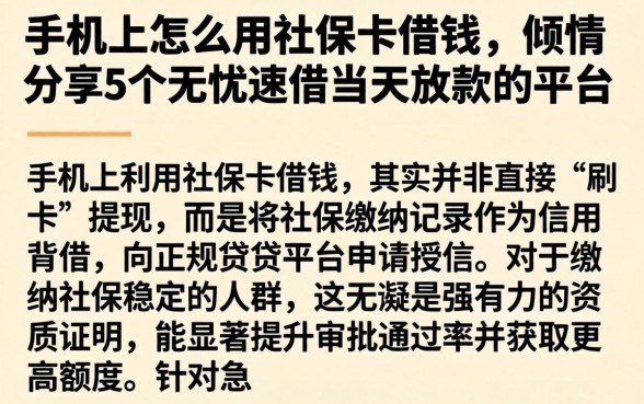 手机上怎么用社保卡借钱，倾情分享5个无忧速借当天放款的平台