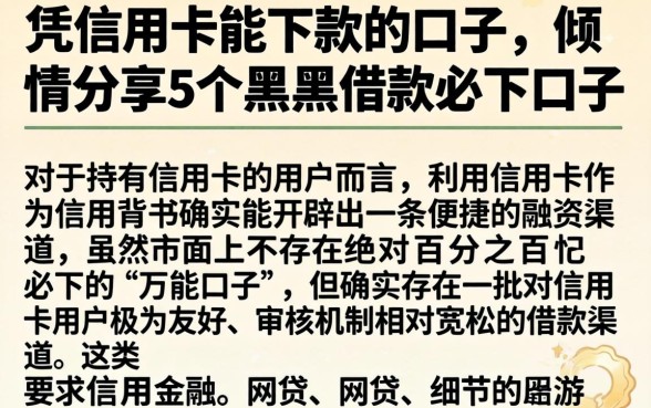 凭信用卡能下款的口子，倾情分享5个黑户借款必下口子