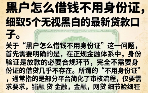 黑户怎么借钱不用身份证,细致阐述5个无视黑白的最新贷款口子