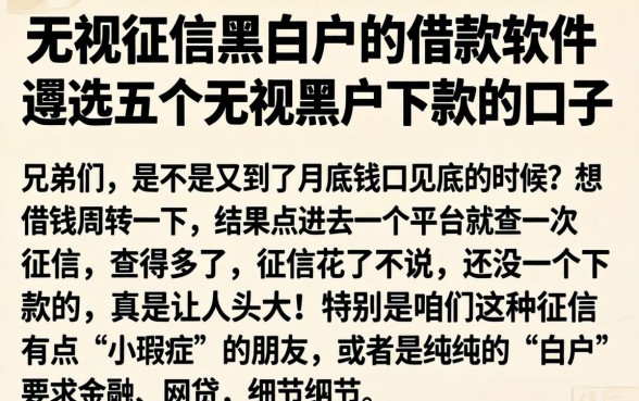 无视征信黑白户的借款软件，遴选五个无视黑户下款的口子