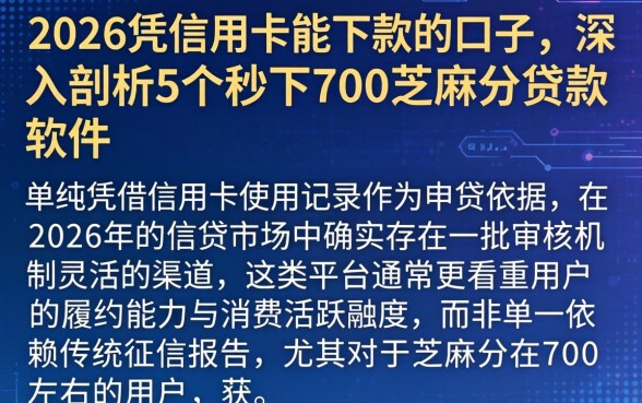 2026凭信用卡能下款的口子，深入剖析5个秒下700芝麻分贷款软件