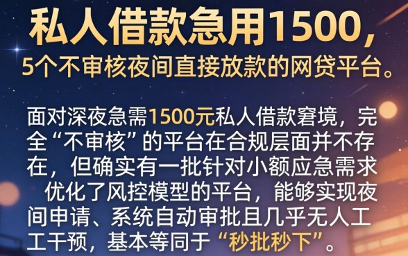 私人借款急用1500,详细阐述5个不审核夜间直接放款的网贷平台
