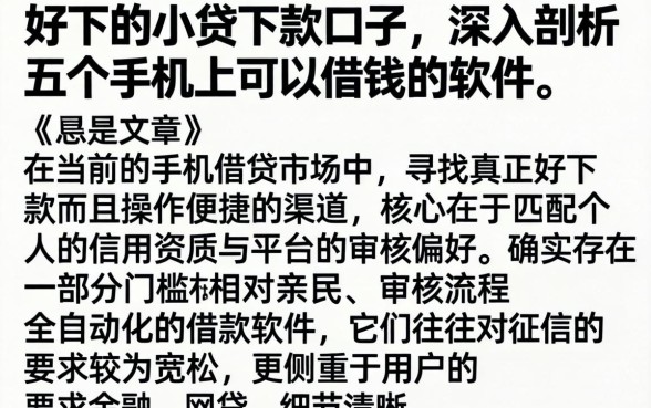 好下的小贷下款口子，深入剖析五个手机上可以借钱的软件
