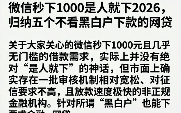 微信秒下1000是人就下2026，归纳五个不看黑白户下款的网贷