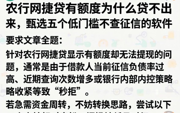 农行网捷贷有额度为什么贷不出来，甄选五个低门槛不查征信的软件