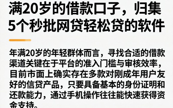 满20岁的借款口子，归集5个秒批网贷轻松贷的软件