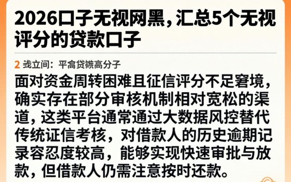 2026口子无视网黑,汇总5个无视评分的贷款口子