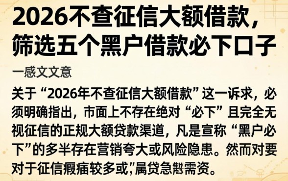 2026不查征信大额借款，筛选五个黑户借款必下口子