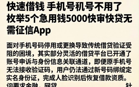 快速借钱 手机号码不用了，枚举5个急用钱5000快审快贷无需征信app