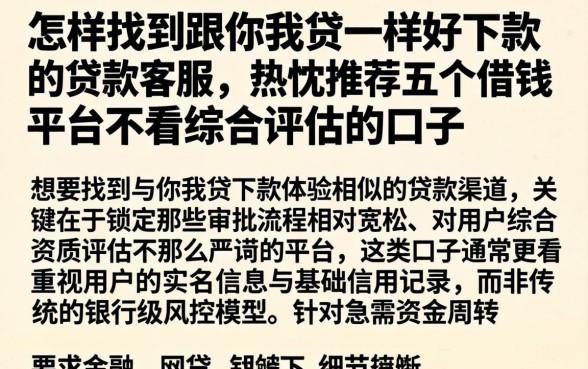 怎样找到跟你我贷一样好下款的贷款客服，热忱推荐五个借钱平台不看综合评估的口子