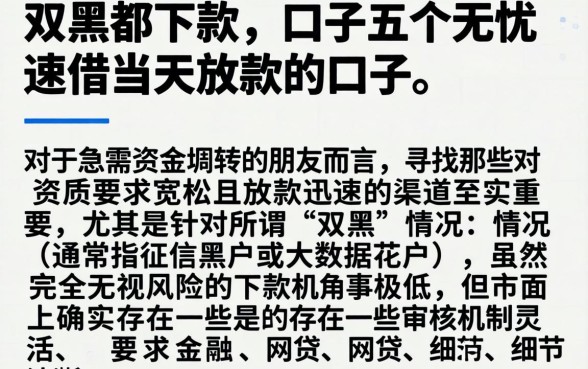 双黑都下款的的口子，概括五个无忧速借当天放款的口子