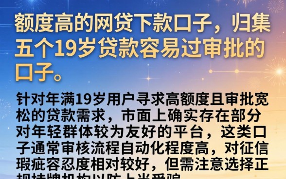 额度高的网贷下款口子,归集五个19岁贷款容易过审批的口子