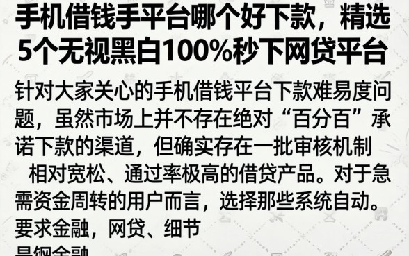 手机借钱的平台哪个好下款，精选5个无视黑白100%秒下网贷平台