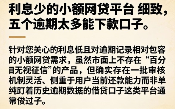 利息少的小额网贷平台，细致阐述五个逾期太多能下款口子