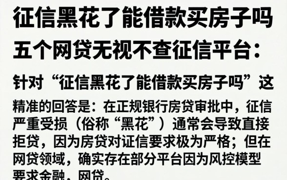 征信黑花了能借款买房子吗，细致阐述五个网贷无视不查征信平台