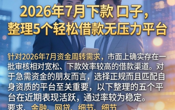 2026年7月下款的口子，整理5个轻松借款无压力平台