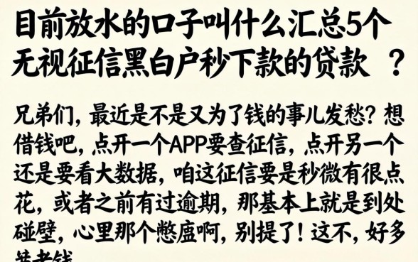 目前放水的口子叫什么，汇总5个无视征信黑白户秒下款的贷款