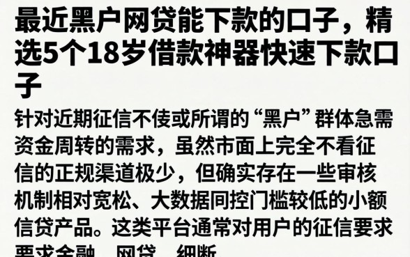 最近黑户网贷能下款的口子，精选5个18岁借款神器快速下款口子