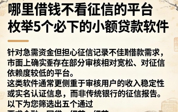 哪里借钱不看征信的平台，枚举5个必下的小额贷款软件