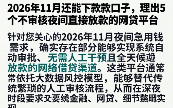 2026年11月还能下款的口子，理出5个不审核夜间直接放款的网贷平台