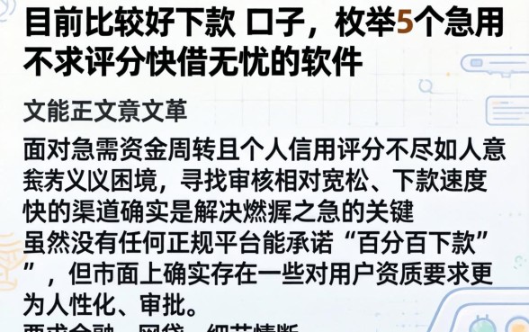 目前比较好下款的口子，枚举5个急用不求评分快借无忧的软件