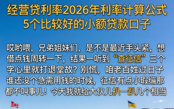 经营贷利率2026年利率计算公式，概括5个比较好的小额贷款口子