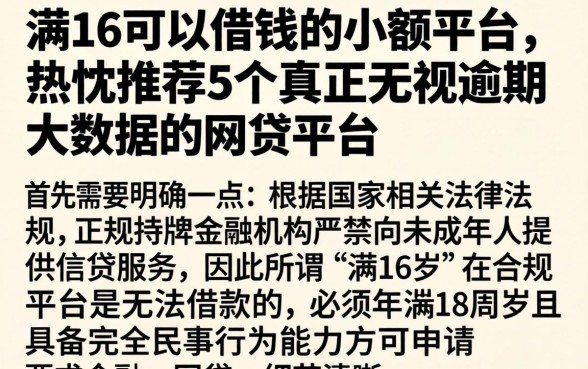 满16可以借钱的小额平台，热忱推荐5个真正无视逾期大数据的网贷平台
