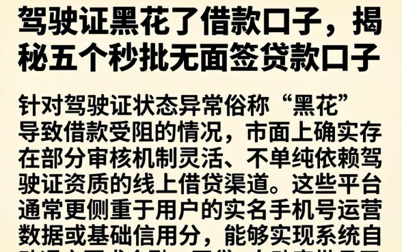 驾驶证黑花了借款口子,揭秘五个秒批无面签贷款口子