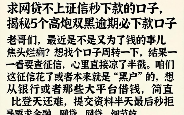 求网贷不上证信秒下款的口子，揭秘5个高炮双黑逾期必下款口子