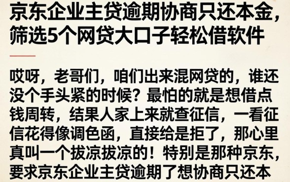 京东企业主贷逾期协商只还本金，筛选5个网贷大口子轻松借软件