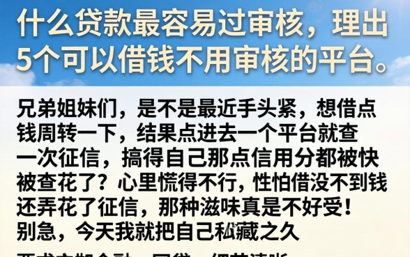 什么贷款最容易过审核，理出5个可以借钱不用审核的平台
