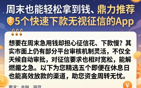 周末也能轻松拿到钱,鼎力推荐5个快速下款无视征信的app