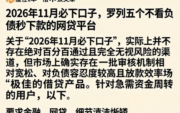 2026年11月必下口子，罗列五个不看负债秒下款的网贷平台