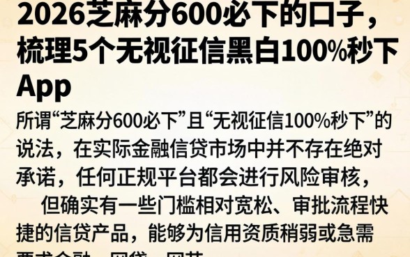 2026芝麻分600必下的口子，梳理5个无视征信黑白100%秒下app