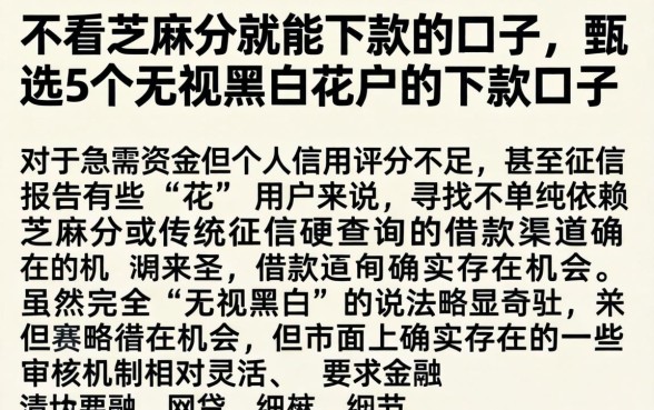 不看芝麻分就能下款的口子，甄选5个无视黑白花户的下款口子