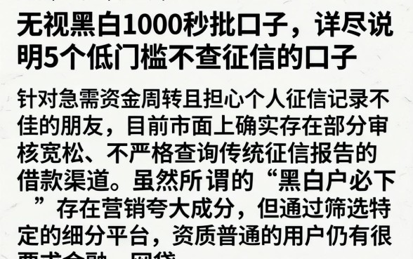 无视黑白1000秒批口子，详尽说明5个低门槛不查征信的口子
