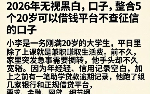 2026年无视黑白的口子，整合5个20岁可以借钱平台不查征信的口子