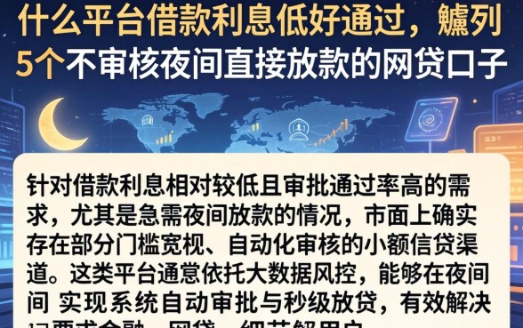 什么平台借款利息低好通过,胪列5个不审核夜间直接放款的网贷口子