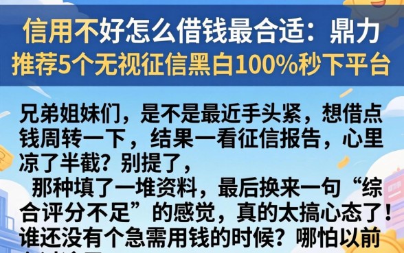信用不好怎么借钱最合适，鼎力推荐5个无视征信黑白100%秒下平台