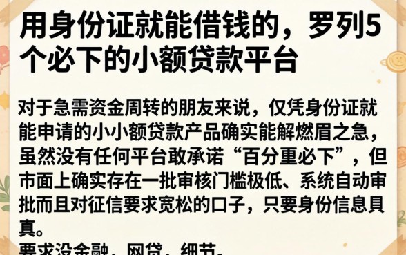 用身份证就能借钱的，罗列5个必下的小额贷款平台