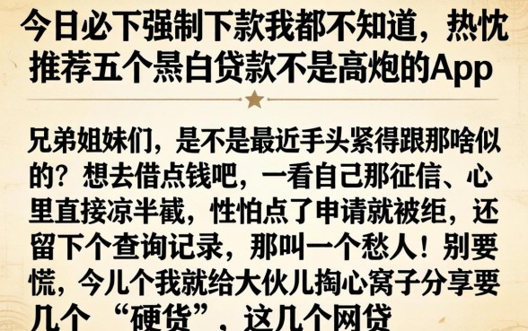 今日必下强制下款我都不知道，热忱推荐五个黑白贷款不是高炮的app