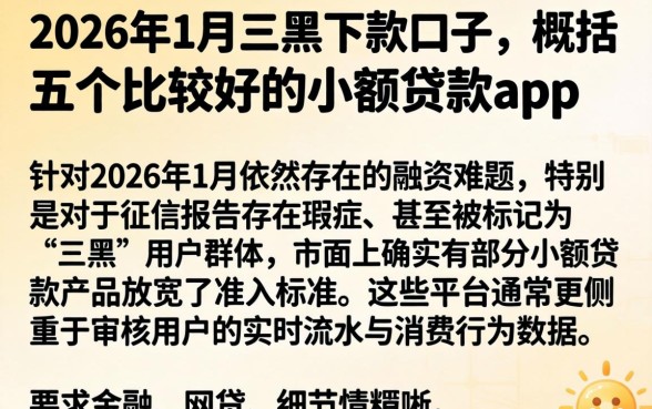 2026年1月对三黑下款的口子，概括五个比较好的小额贷款app