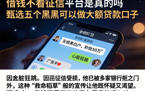 借钱不看征信的平台是真的吗，甄选五个黑户可以做大额贷款口子