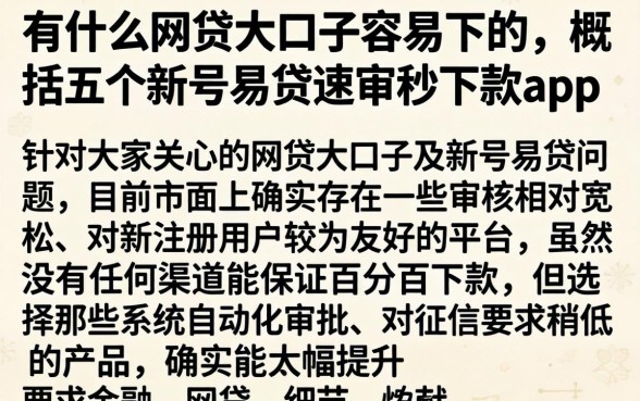 有什么网贷大口子容易下的，概括五个新号易贷速审秒下款app