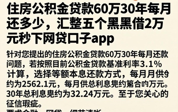 住房公积金贷款60万30年每月还多少,汇整五个黑户借2万元秒下网贷口子app